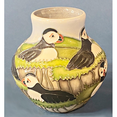 80 - Moorcroft vase showing nesting puffins, 9cm high