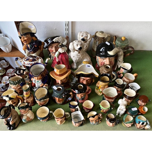 90 - A large collection of Doulton and other character jugs, all sizes, together with two Staffordshire s... 