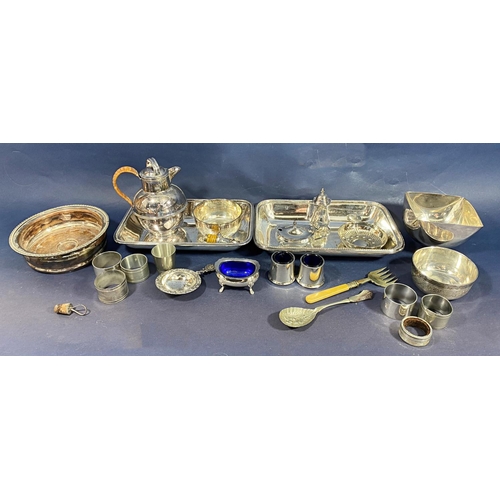 176 - A section of silver plated table ware, including a tureen, several napkin rings, salt and pepper pot... 