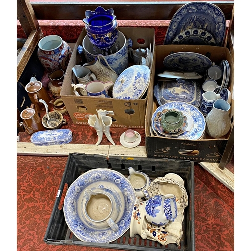 128 - Extensive collection of mainly 19th century English pottery including Imari printed blue and white p... 