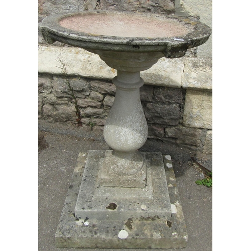 1090 - A good quality weathered cast composition stone three sectional bird bath with circular top raised o... 