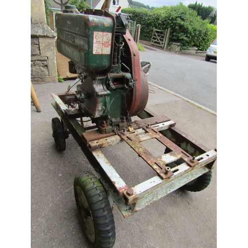 1107 - A Lister diesel stationary engine plate number 01594LT126-01 mounted on a four wheeled hand cart/tro... 