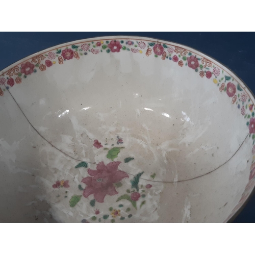 57 - Group of 19th Century Chinese Canton famille rose porcelain bowls and dishes to include: punch bowl ... 