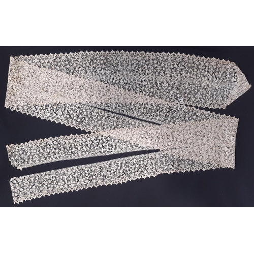 458 - 4.7m length of Venetian Rose Point needle lace. with part of the length joined along the straight ed... 