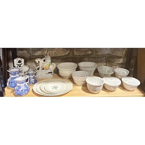 78 - Three Booth's blue and white graduated jugs, British scenery pattern, two Edwardian quick cookers, a... 