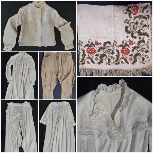 436 - A collection of early to mid 20th century clothing including a high collared starched Edwardian blou... 