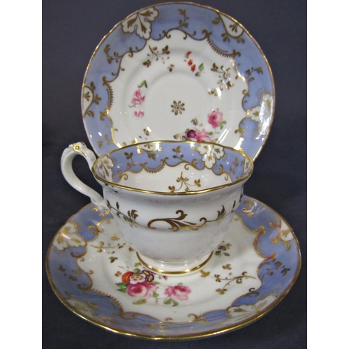 2 - A collection of 19th century blue and white floral pattern tea wares (possibly Rockingham) with gilt... 