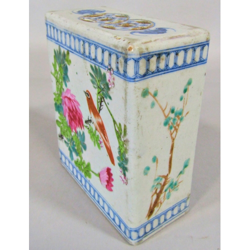 48 - 19th century Chinese ceramic brick with bird and peony decoration, 15cm high