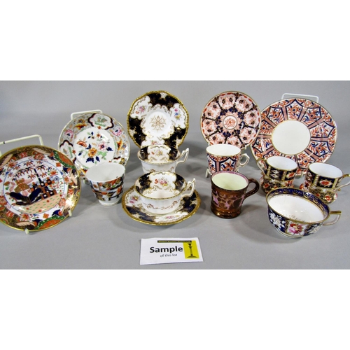 67 - A collection of 19th century Crown Derby and other cabinet cups and saucers with imari and other det... 