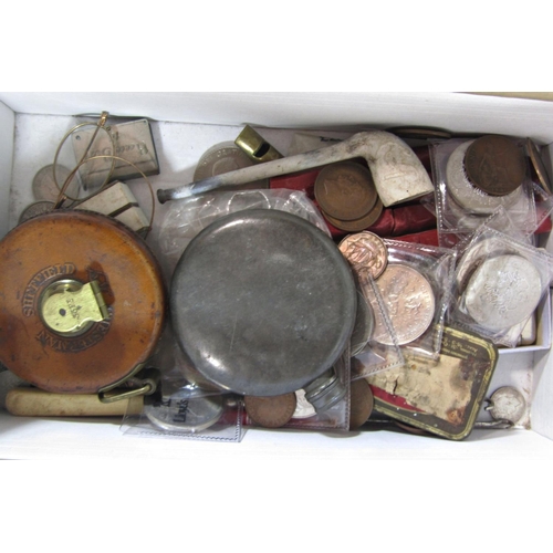 388 - A miscellaneous collection of coins, mainly mid-20th century crowns, a small land tape by Chesterman... 