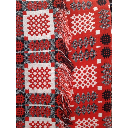 437 - Double weave reversible woollen Welsh blanket in red, black and white 2x2.25m (AF- condition report ... 