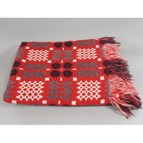 437 - Double weave reversible woollen Welsh blanket in red, black and white 2x2.25m (AF- condition report ... 