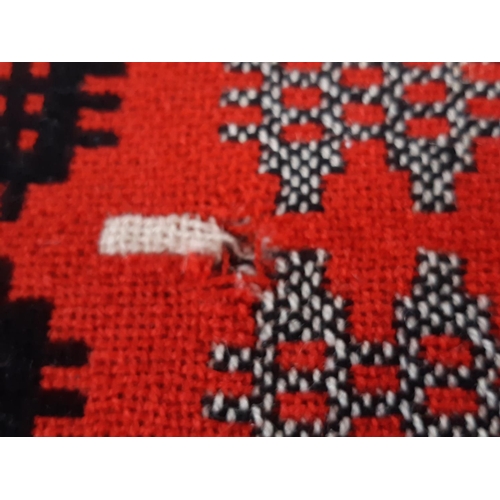 437 - Double weave reversible woollen Welsh blanket in red, black and white 2x2.25m (AF- condition report ... 