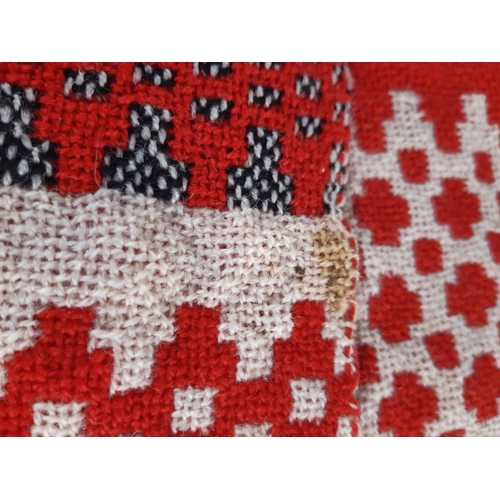 437 - Double weave reversible woollen Welsh blanket in red, black and white 2x2.25m (AF- condition report ... 