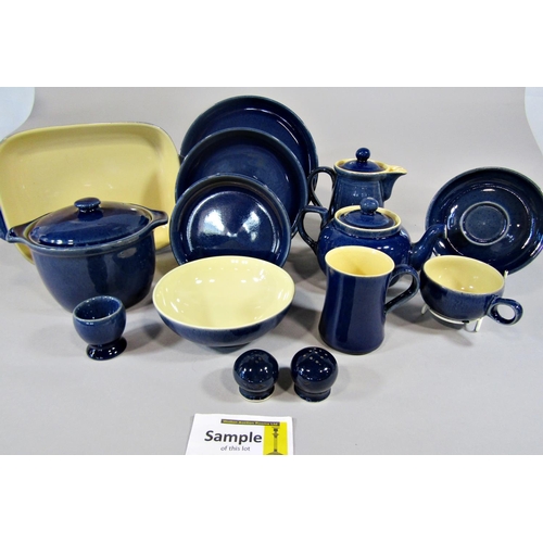 84 - A collection of Denby table wares in a blue colourway comprising dishes, bowls, teapot, milk jug, et... 