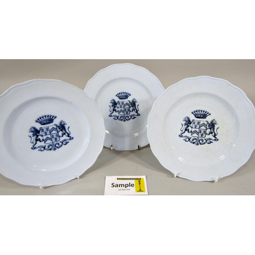 90 - Seven Victorian dinner plates by Brown, West Moore & Co? with armorial crests