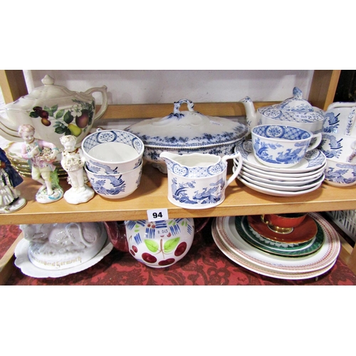 94 - A collection of mixed china comprising Old Chelsea blue and white wares, George Jones dessert plates... 