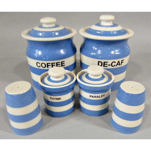 95 - T G Green Cornish ware, two large storage jars, two smaller storage jars, condiments, etc