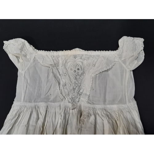 449 - Collection of late 19th/ early 20th century textiles including an Ayrshire type baby gown decorated ... 