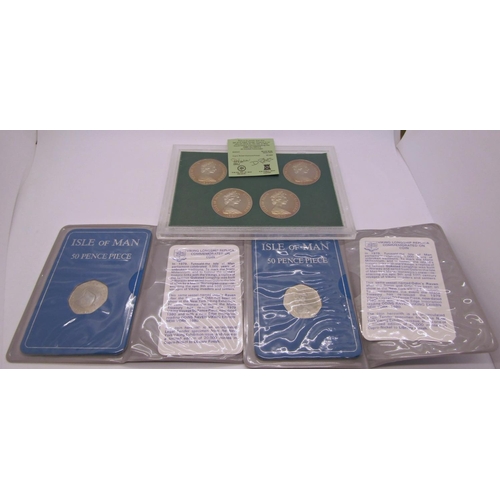 407 - Collection of proof & brilliant uncirculated coinage - 1983 one pound pieces Isle of Man £5 coin, 4 ... 