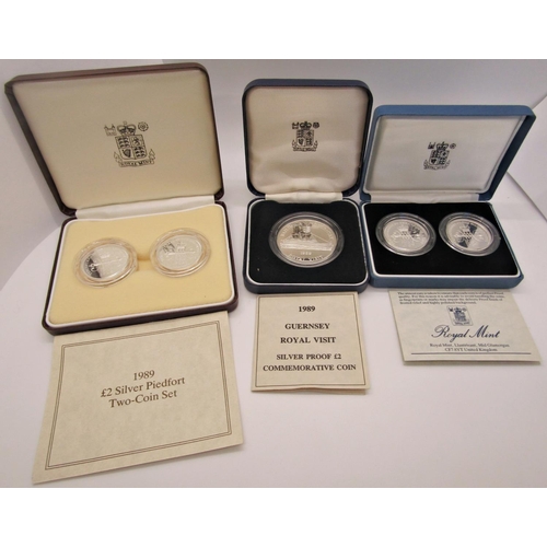 414 - A collection of ten Silver Proof coins - 1989 Piedfort two coin set 2011, Wireless Bridges of the At... 