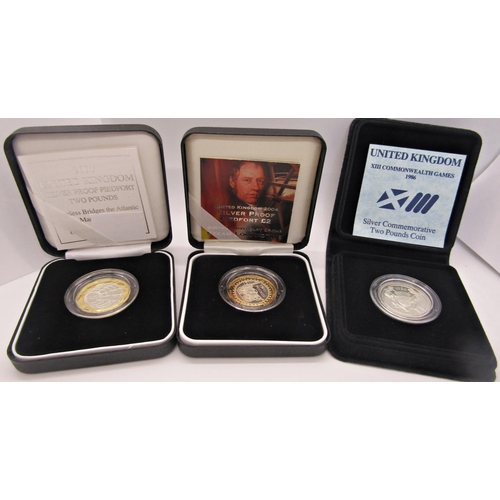 414 - A collection of ten Silver Proof coins - 1989 Piedfort two coin set 2011, Wireless Bridges of the At... 