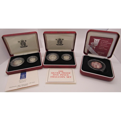 415 - Five proof silver 50p coins - 1982 Falkland Islands, Christmas 1980, Woman's Social Union 2003, Four... 