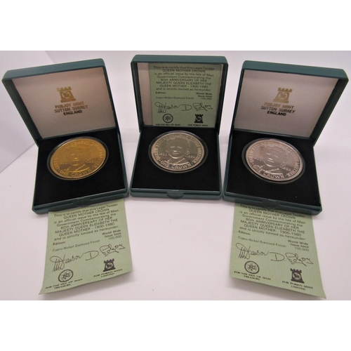 416 - Four Pobjoy Mint proof Isle of Man £5 coins, (2 x 1980 and 2 x 1981) five Elizabeth Queen Mother cro... 