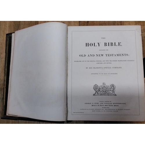 896 - A late 19th/early 20th century Holy Bible, printed by George E Eyre and William Spottiswoode, with o... 