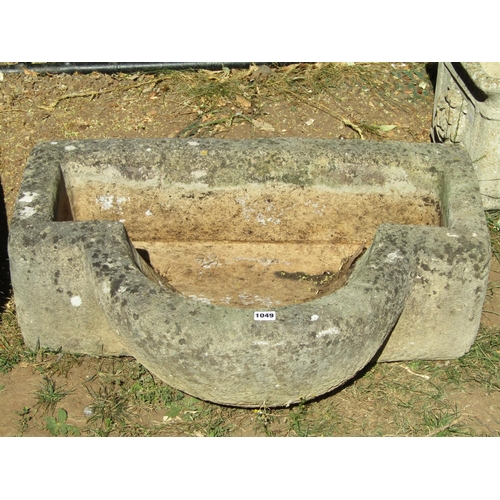 1049 - A weathered unusual natural stone bow fronted rectangular planter 76 cm wide x 57 cm deep x 24 cm hi... 