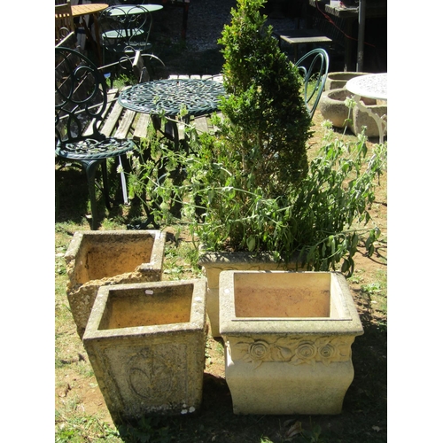 1088 - A pair of Willowstone cast composition stone planters of square cut and shaped form with repeating r... 