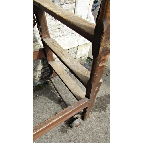 1686 - A substantial flight of Victorian pine industrial steps on shaped and chamfered supports, to take tw... 