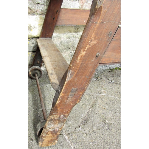 1686 - A substantial flight of Victorian pine industrial steps on shaped and chamfered supports, to take tw... 