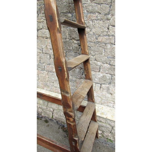 1686 - A substantial flight of Victorian pine industrial steps on shaped and chamfered supports, to take tw... 