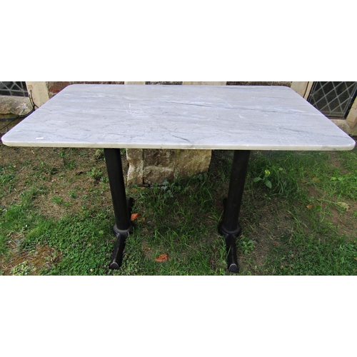 1094 - A garden/pub table, with tubular steel column supports, supporting a rectangular composite to simula... 