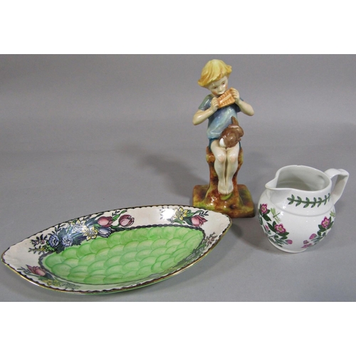 97 - Worcester Group - Peter Pan, modelled by F G Doughty, 3011, together with an oval Maling ware dish w... 