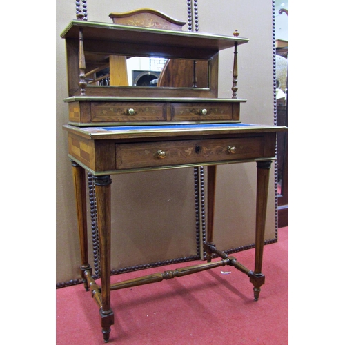 1677 - A late 19th century Bonheur de Jour in rosewood, the framework brass banded, fitted with a series of... 