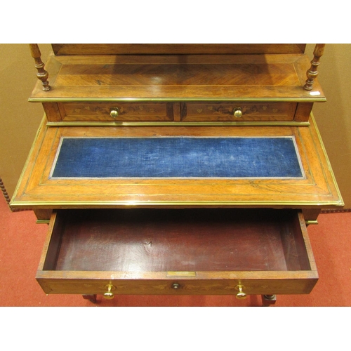 1677 - A late 19th century Bonheur de Jour in rosewood, the framework brass banded, fitted with a series of... 