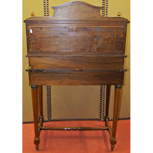 1677 - A late 19th century Bonheur de Jour in rosewood, the framework brass banded, fitted with a series of... 