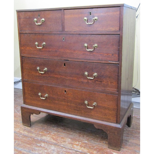 1641 - 19th century oak countrymade chest of three long and two short drawers with brass swan neck handles ... 