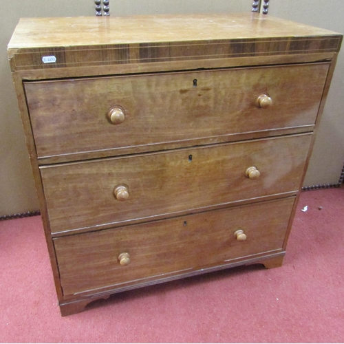 1646 - Small 19th century pale mahogany chest of three long drawers, the caddy top crossbanded in satin woo... 