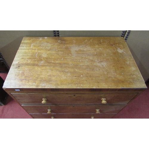 1646 - Small 19th century pale mahogany chest of three long drawers, the caddy top crossbanded in satin woo... 