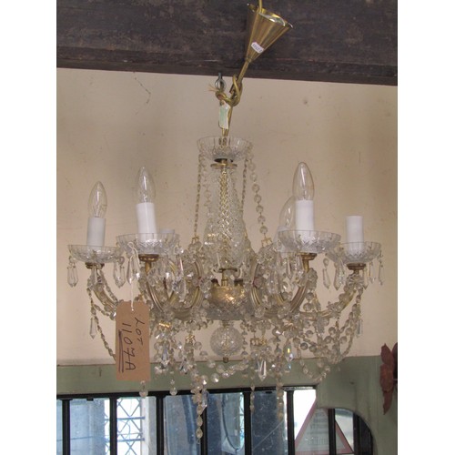 1107a - A six branch cut glass chandelier (with recent wiring)