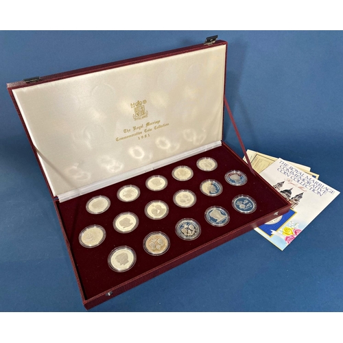 421 - The Royal Marriage Commemorative coin collection of 1981, 16 coins in silver with display case and d... 