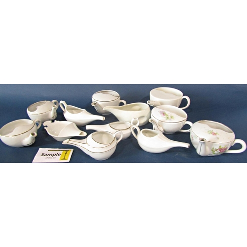 12 - A collection of 19th century invalid feeding cups to include two examples with a printed floral deta... 