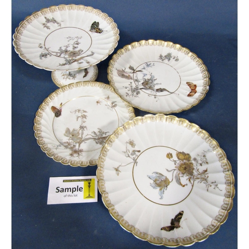 33 - Four 19th century Limoges comports (two high and two low) each with butterfly and floral detail with... 