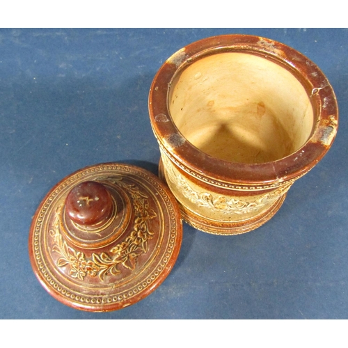 35 - A 19th century salt glazed stoneware flask - Johnnie Souter, Doulton salt glazed jar and cover and a... 