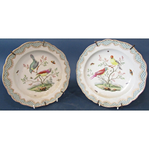 42 - A set of five 19th century Meissen dessert plates, each with an individual hand painted ornithologic... 