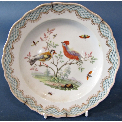 42 - A set of five 19th century Meissen dessert plates, each with an individual hand painted ornithologic... 