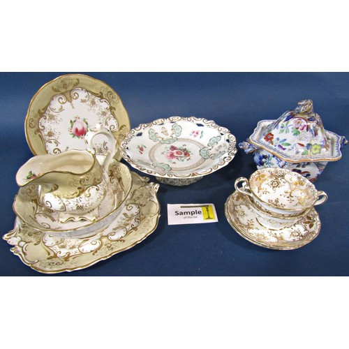 15 - A collection of 19th century porcelains including a cabaret set with hand painted floral detail, a s... 